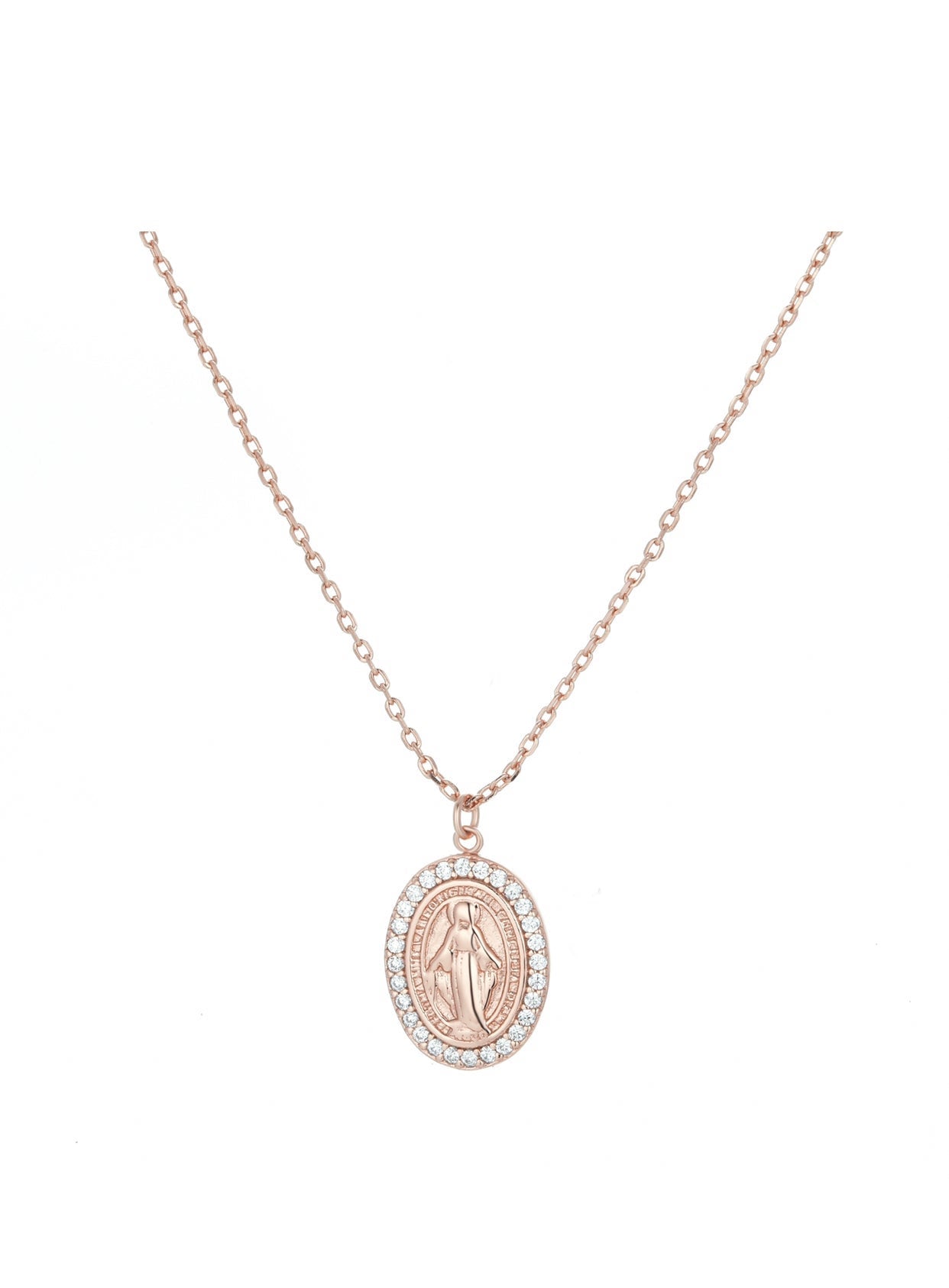 Rose gold virgin mary on sale necklace