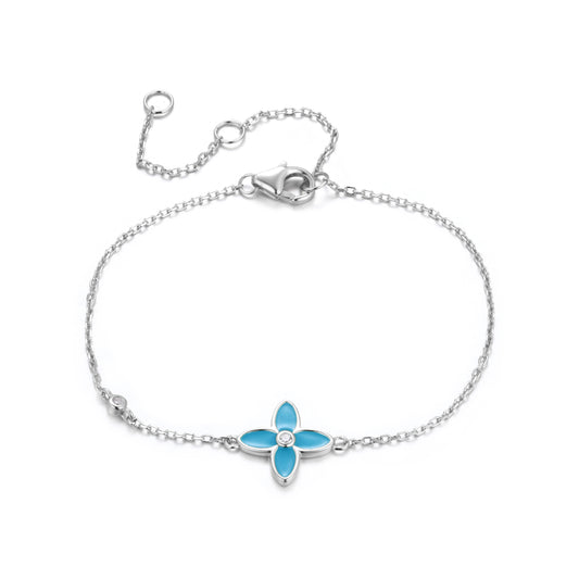 NICOLETTA BLUE ENAMEL FLOWER SILVER BRACELET