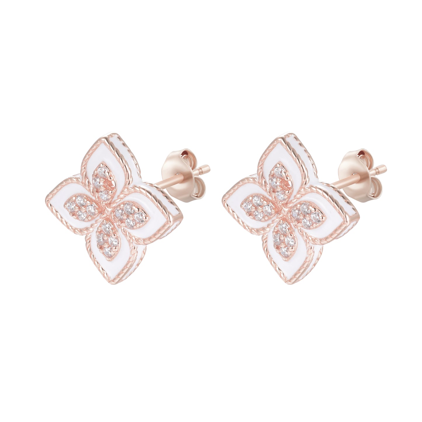 OLIVIA WHITE CRYSTAL FLOWER ROSE GOLD EARRINGS