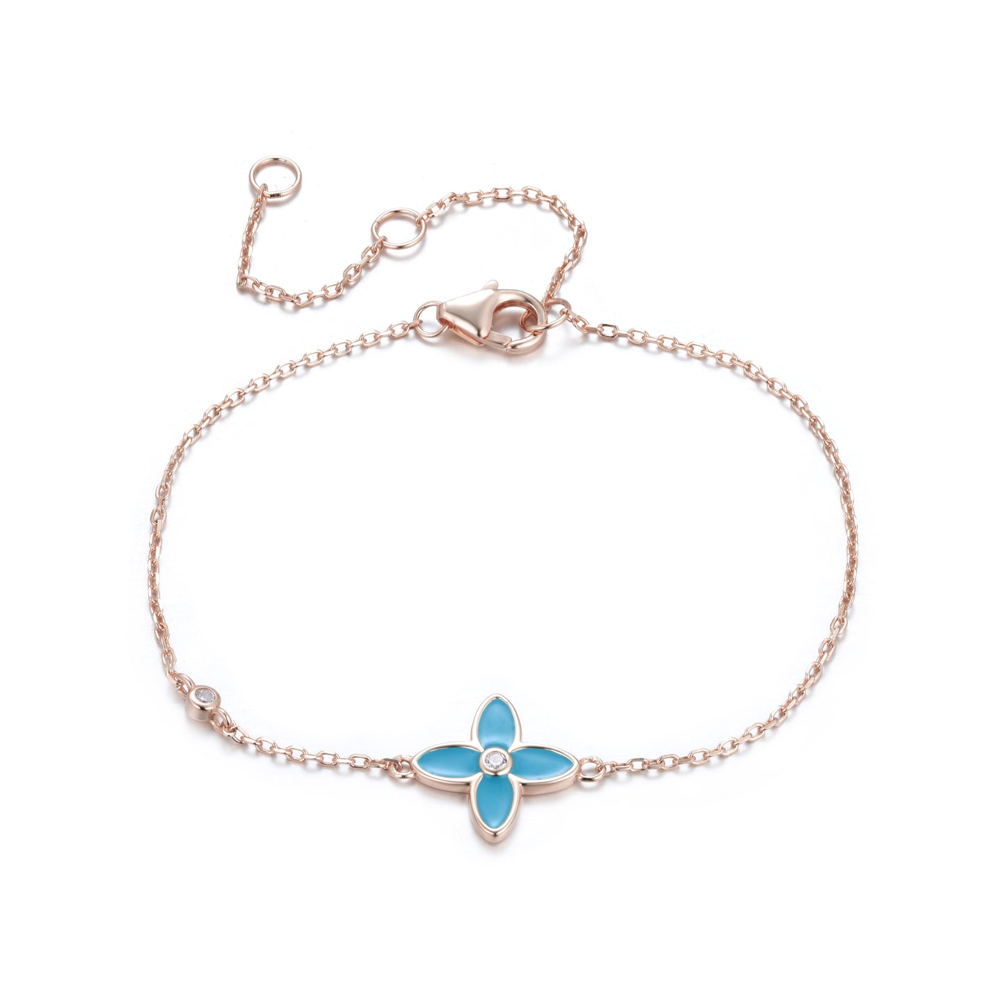 NICOLETTA BLUE ENAMEL FLOWER ROSE GOLD BRACELET