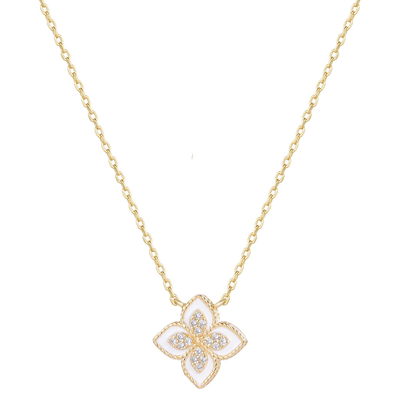 OLIVIA WHITE CRYSTAL FLOWER GOLD NECKLACE