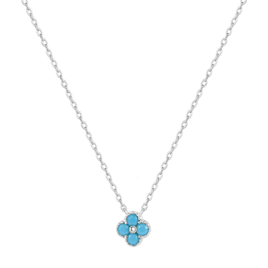 MIA MINI TURQUOISE CLOVER SILVER NECKLACE