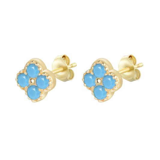 MIA MINI TURQUOISE CLOVER GOLD EAR STUDS