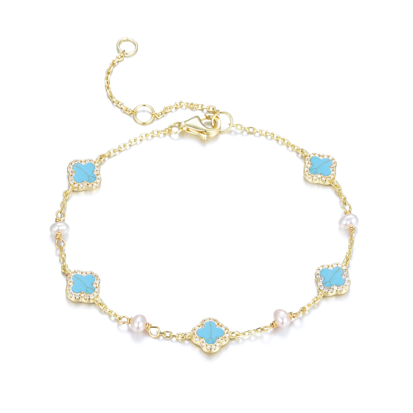 NALA PEARL MINI TURQUOISE FIVE CLOVER GOLD BRACELET