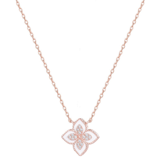 OLIVIA WHITE CRYSTAL FLOWER ROSE GOLD NECKLACE