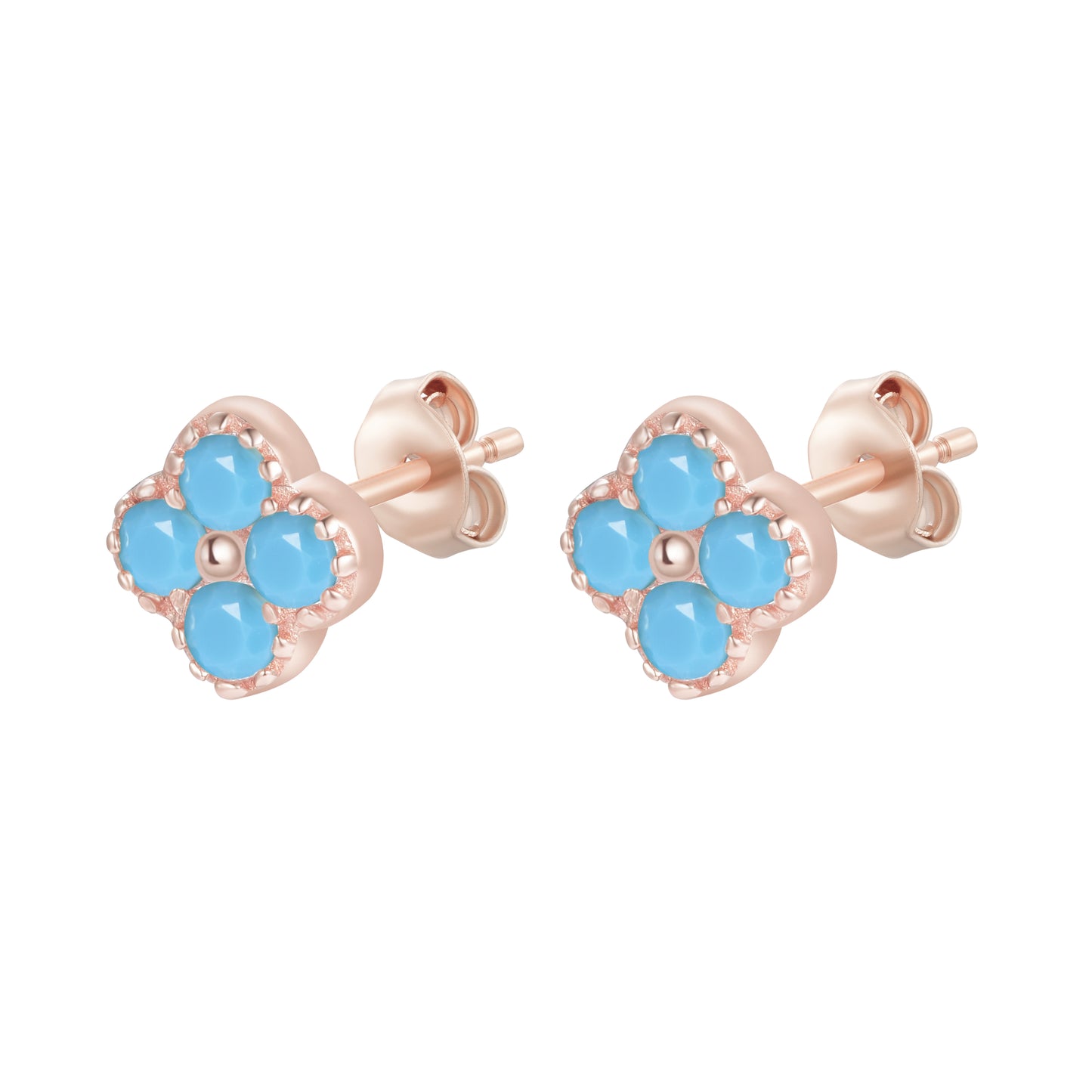 MIA MINI TURQUOISE CLOVER ROSE GOLD EAR STUDS