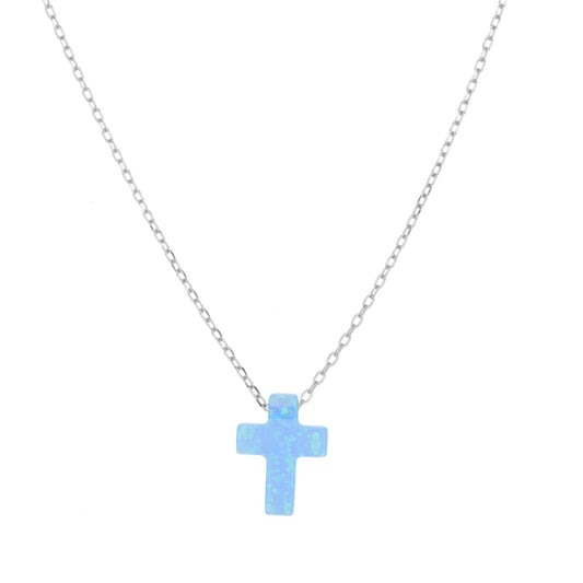 LIGHT BLUE OPALITE CROSS SILVER NECKLACE