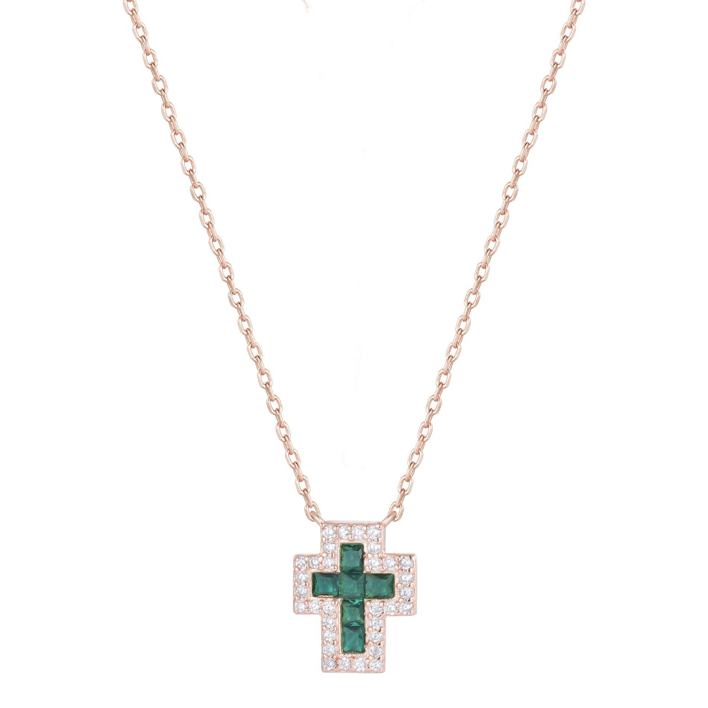 SARAI EMERALD CROSS ROSE GOLD NECKLACE