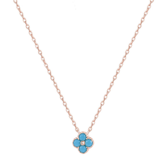 MIA MINI TURQUOISE CLOVER ROSE GOLD NECKLACE