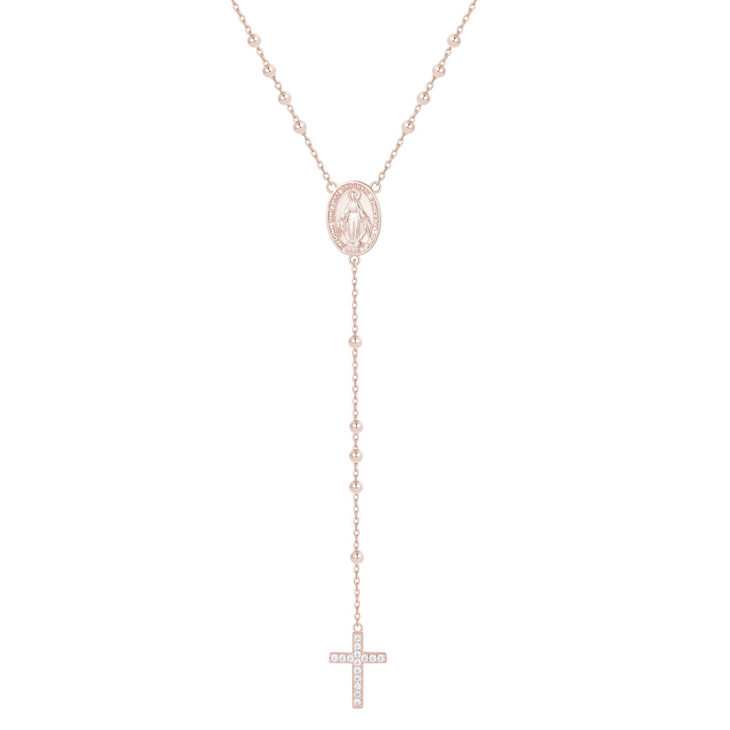 DIVINITY LONG ROSARY ROSE GOLD NECKLACE