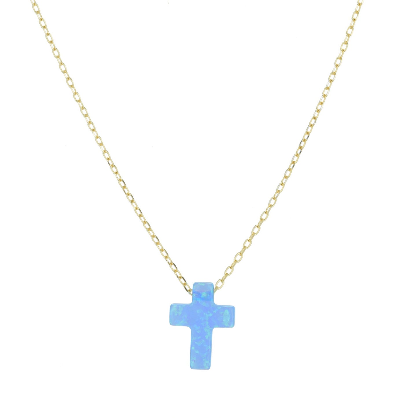 LIGHT BLUE OPALITE CROSS GOLD NECKLACE