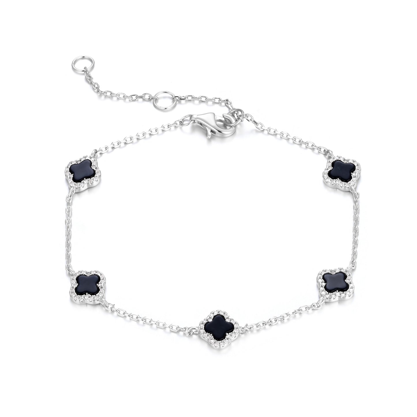 LEILA MINI BLACK FIVE CLOVER SILVER BRACELET