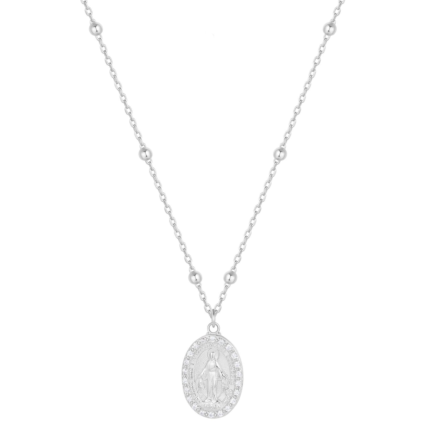 MINI MARY CRYSTAL SILVER BEADED NECKLACE