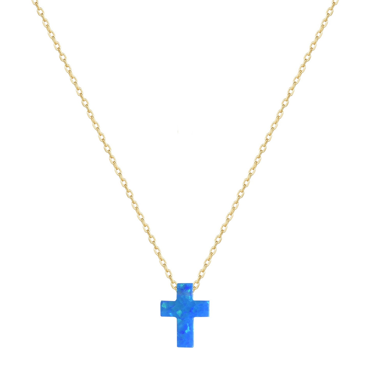 DARK BLUE OPALITE CROSS GOLD NECKLACE