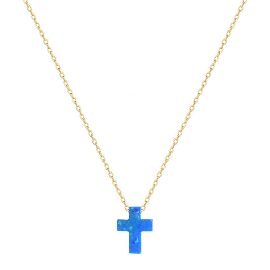 DARK BLUE OPALITE CROSS GOLD NECKLACE