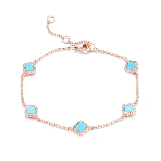 NALA MINI TURQUOISE FIVE CLOVER ROSE GOLD BRACELET