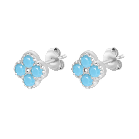 MIA MINI TURQUOISE CLOVER SILVER EAR STUDS