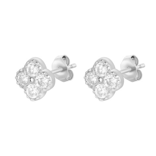 MIA MINI CRYSTAL CLOVER SILVER EAR STUDS