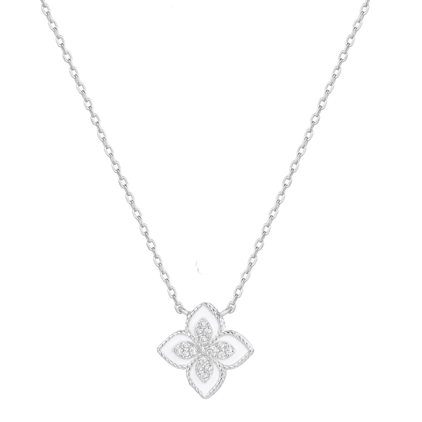 OLIVIA WHITE CRYSTAL FLOWER SILVER NECKLACE