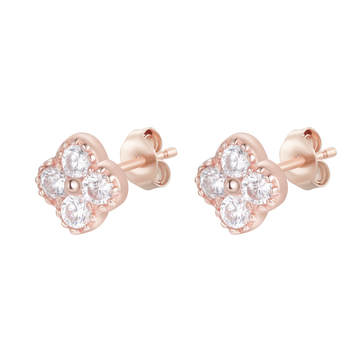 MIA MINI CRYSTAL CLOVER ROSE GOLD EAR STUDS