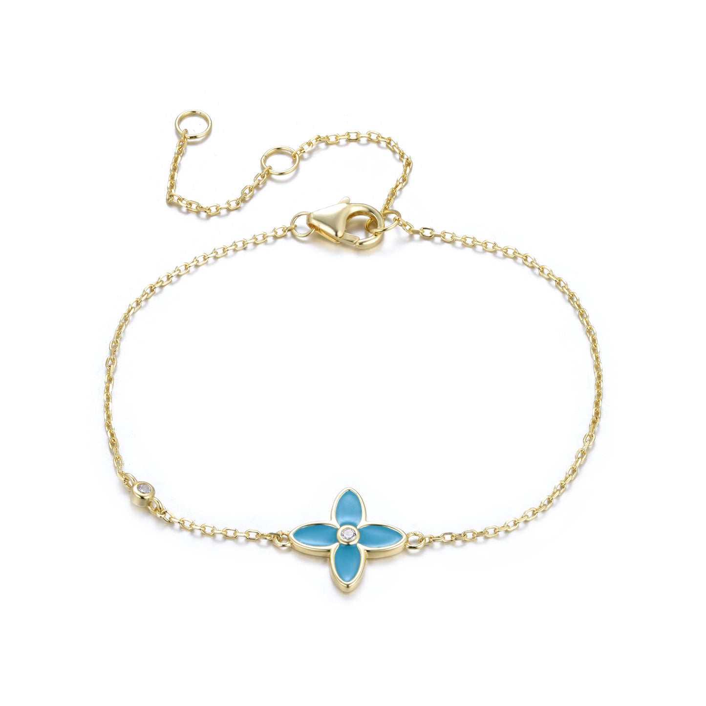 NICOLETTA BLUE ENAMEL FLOWER GOLD BRACELET