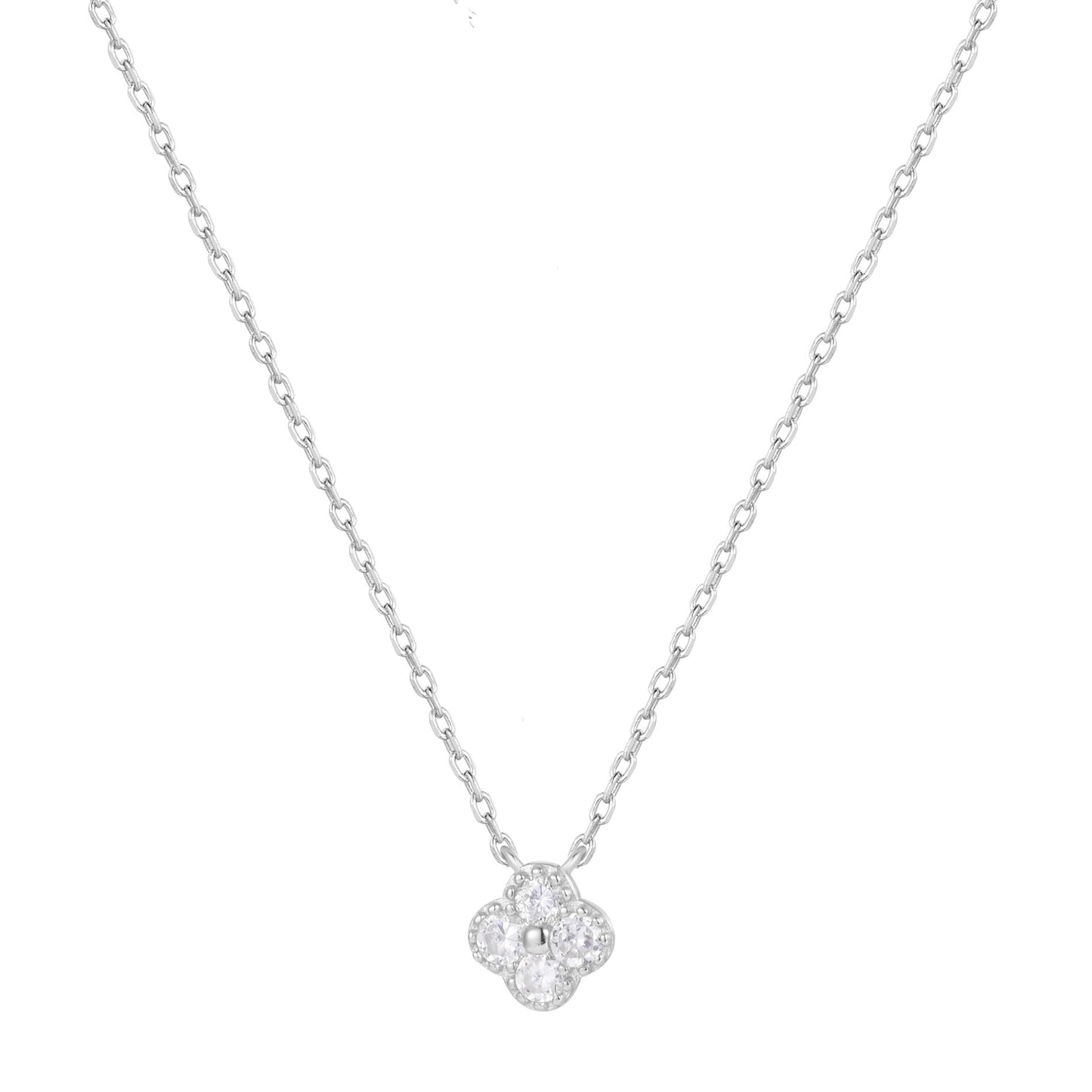 MIA MINI CRYSTAL CLOVER SILVER NECKLACE