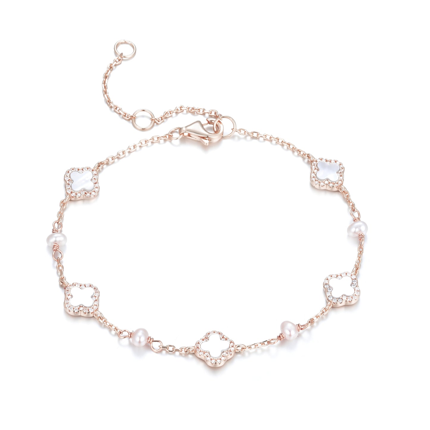 KIARA PEARL MINI MOTHER OF PEARL FIVE CLOVER ROSE GOLD BRACELET