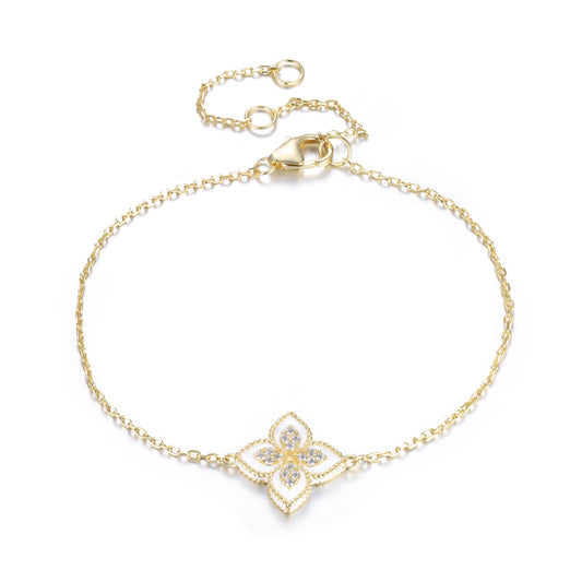 OLIVIA WHITE CRYSTAL FLOWER GOLD BRACELET