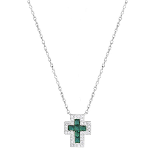 SARAI EMERALD CROSS SILVER NECKLACE