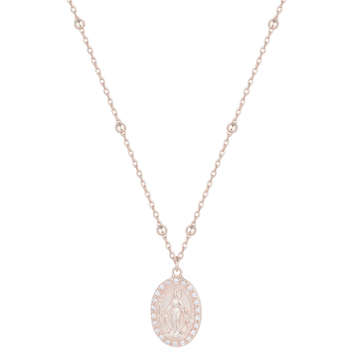 MINI MARY CRYSTAL ROSE GOLD BEADED NECKLACE