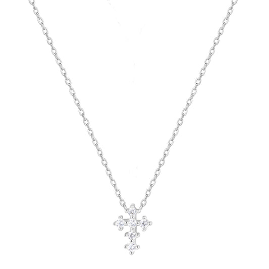 ANISE CRYSTAL MINI CROSS SILVER NECKLACE