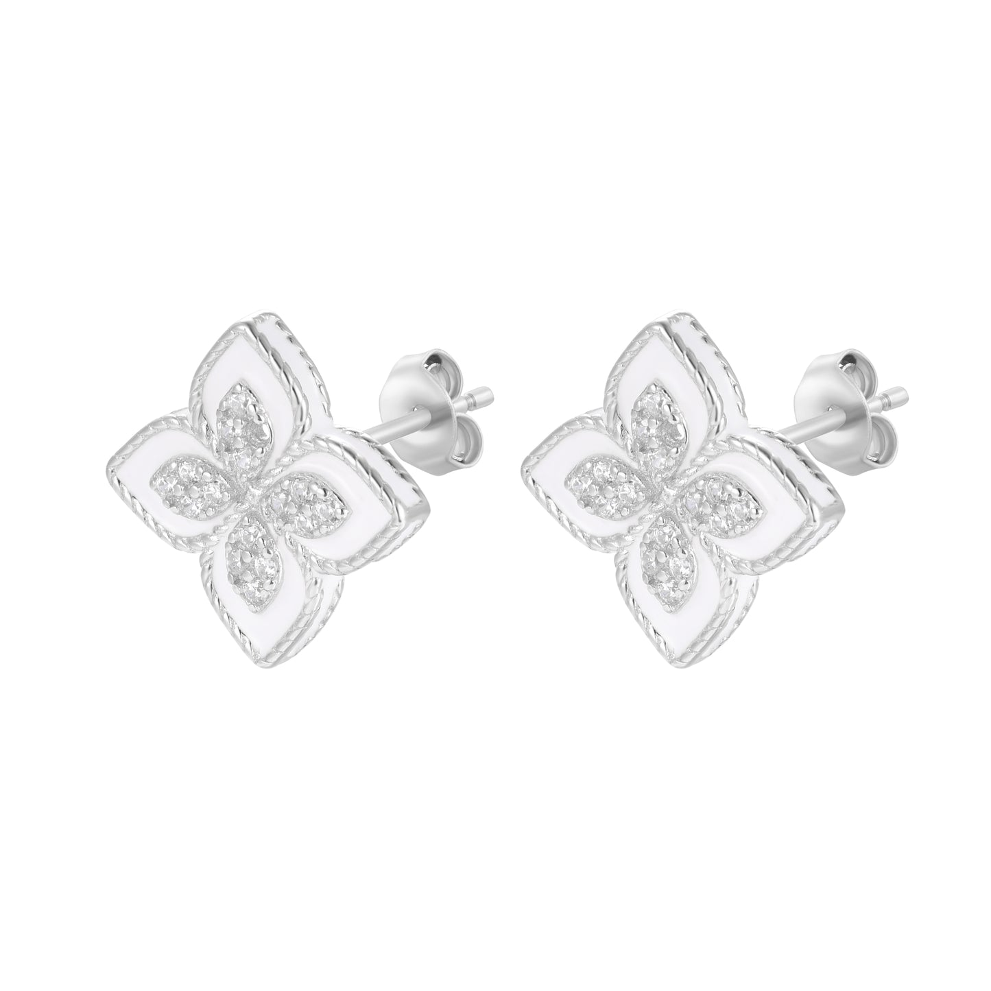 OLIVIA WHITE CRYSTAL FLOWER SILVER EARRINGS