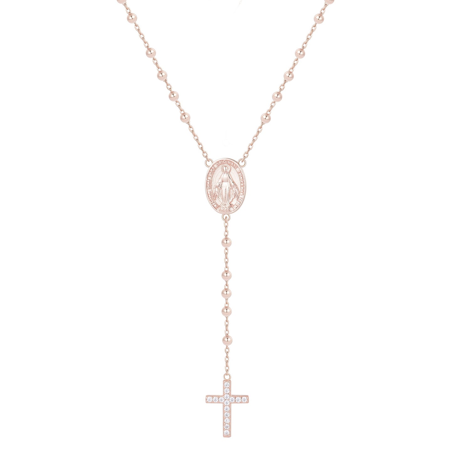 DIVINITY SHORT ROSARY ROSE GOLD NECKLACE