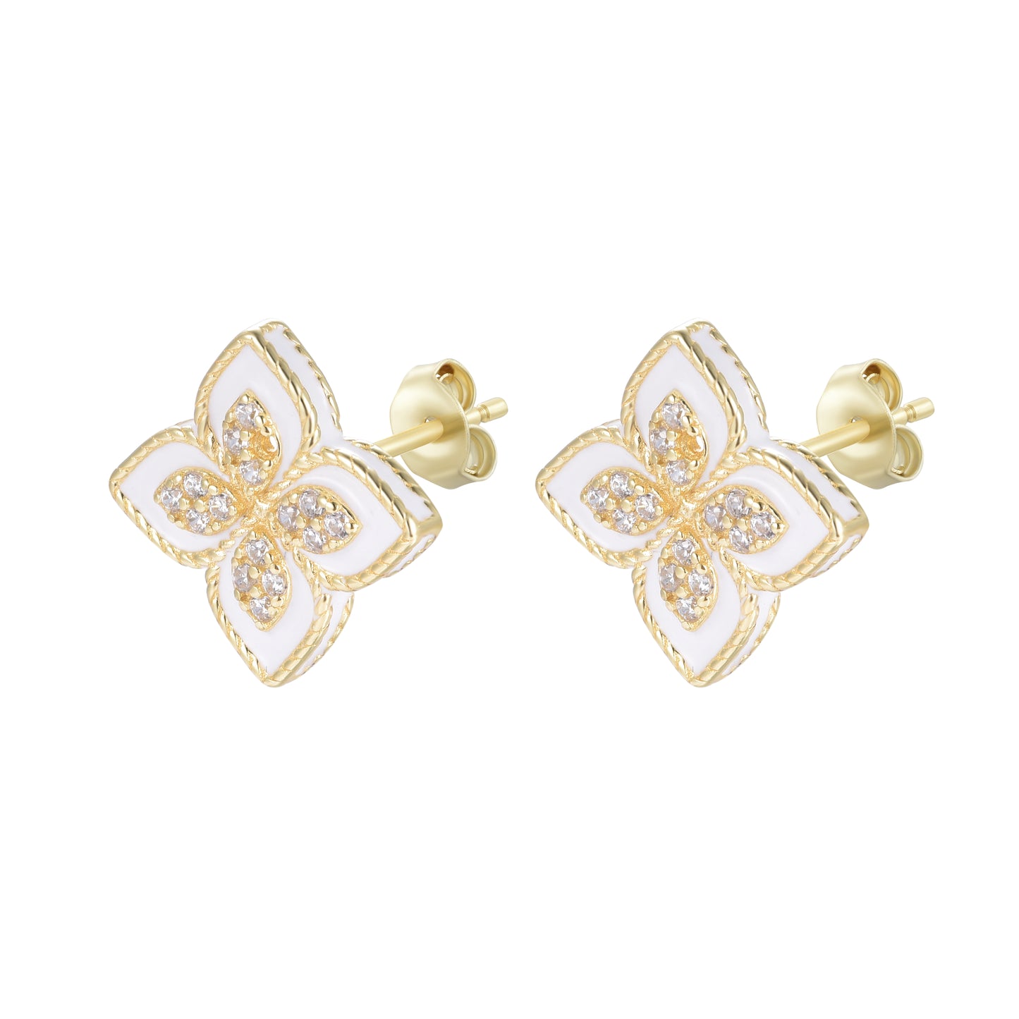 OLIVIA WHITE CRYSTAL FLOWER GOLD EARRINGS