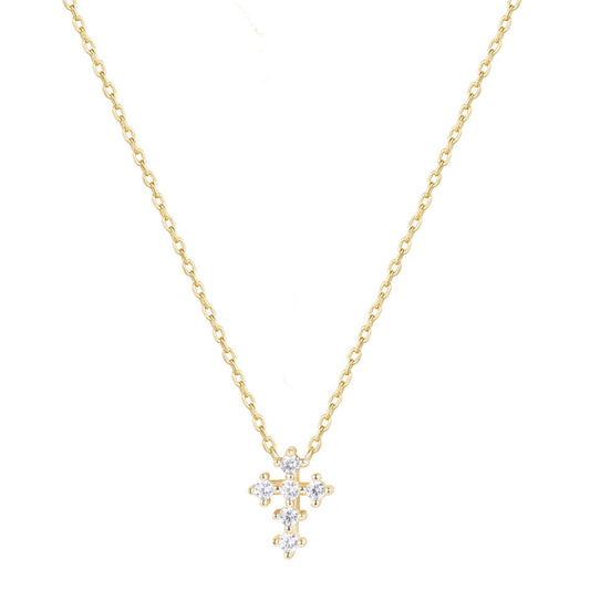 ANISE CRYSTAL MINI CROSS GOLD NECKLACE