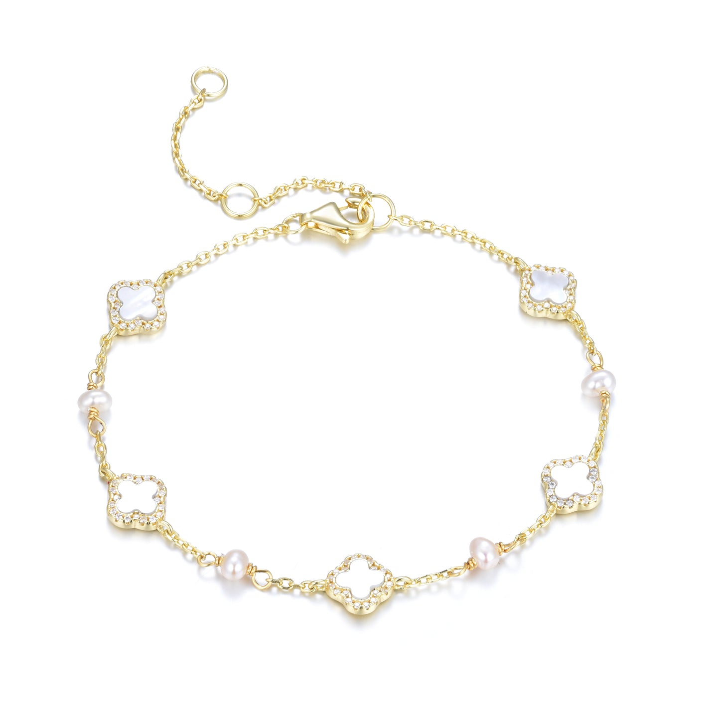 KIARA PEARL MINI MOTHER OF PEARL FIVE CLOVER GOLD BRACELET