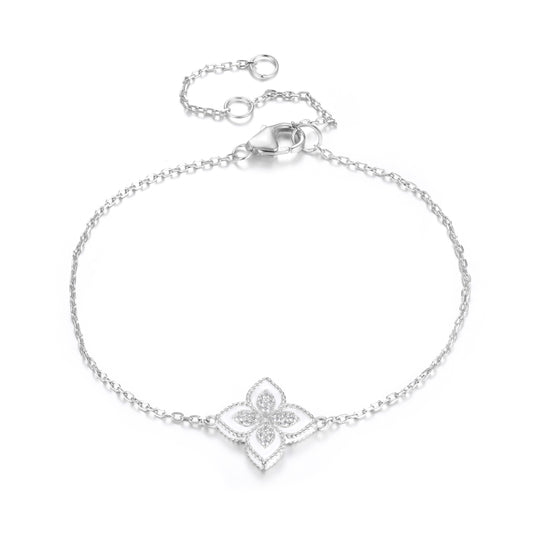 OLIVIA WHITE CRYSTAL FLOWER SILVER BRACELET