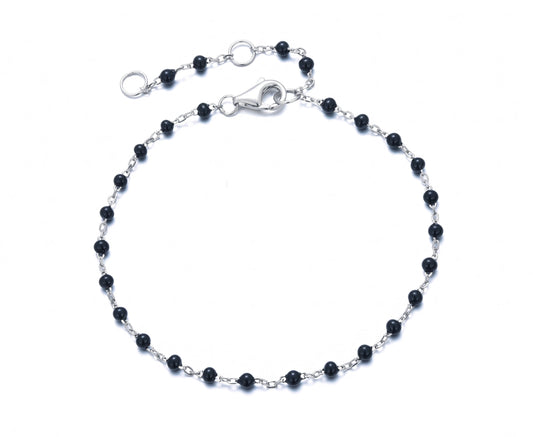 LEORA BLACK BEADED SILVER BRACELET