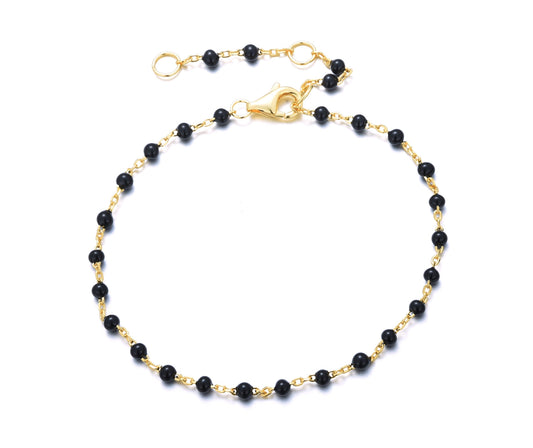 LEORA BLACK BEADED GOLD BRACELET