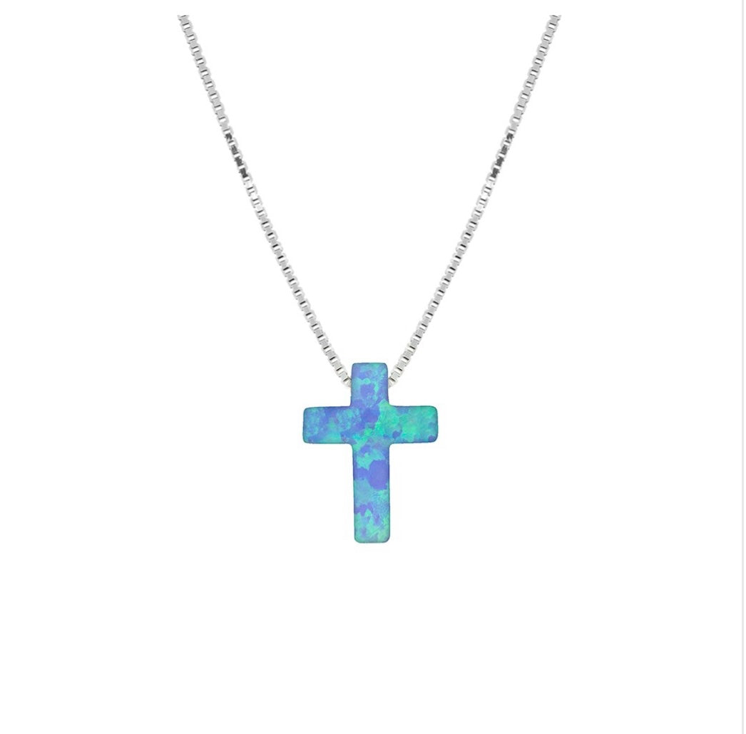 LIGHT BLUE OPALITE CROSS NECKLACE