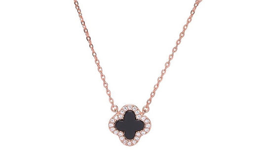 NOIR BLACK CLOVER CRYSTAL ROSE GOLD NECKLACE