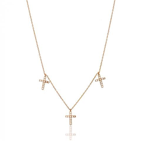 THREE MINI CROSS CHARM NECKLACE