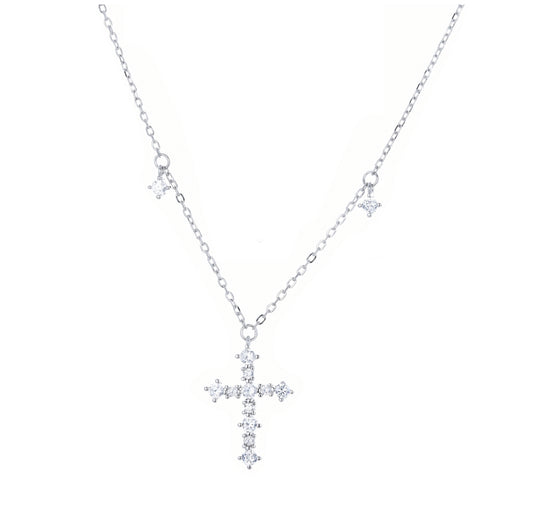 MILANA CRYSTAL CROSS SILVER NECKLACE