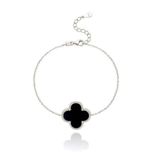 MARIELLA BLACK AGATE CLOVER SILVER BRACELET