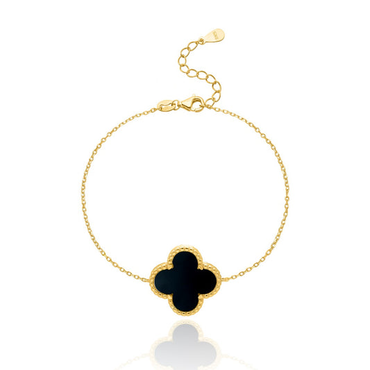 MARIELLA BLACK AGATE CLOVER GOLD BRACELET