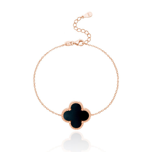 MARIELLA BLACK AGATE CLOVER ROSE GOLD BRACELET